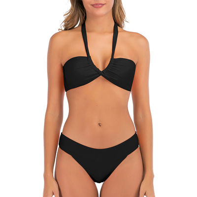 Female Push Up Bandeau Bikini Short Sleeve Swimwear Women Side Tie Bathing Suits