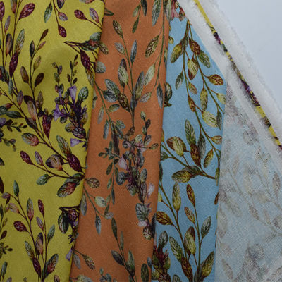 Weave Soft Polyester Cotton Fabrics Pure Ramie Block Print Floral Dress