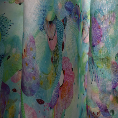 Luxury Polyester Cotton Fabrics light blue Floral Woven Dress Trouser Ramie