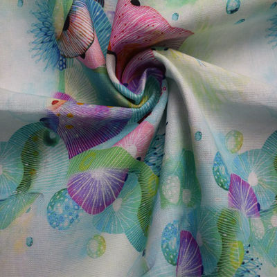 Luxury Polyester Cotton Fabrics light blue Floral Woven Dress Trouser Ramie