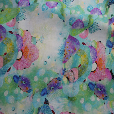 Luxury Polyester Cotton Fabrics light blue Floral Woven Dress Trouser Ramie