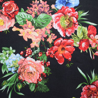 Woven Flower Viscose Fabric Texture Customized Digital Printing Light Blue Velvet