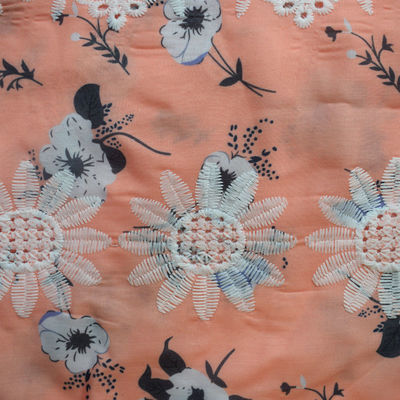 Soft Heavyweight Cotton Fabric Embroidered Garment Weft Tear Resistant