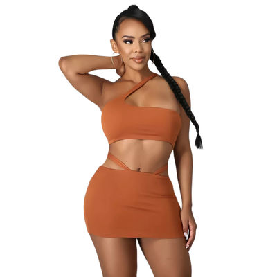 Tee Dress Bikini Top With Irregular Waist Hollowout Solid Color Set 2 Pieces