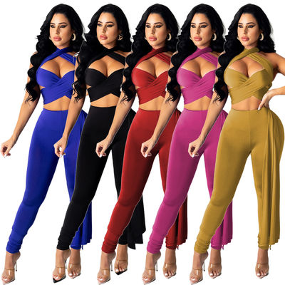 Belted And Crossed With Hollowed-Out Neck Lanyard Pant Suit Ladies