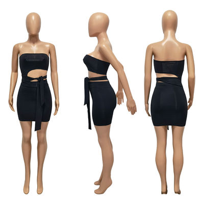 Lace Strapless Skirt Irregular Waist Hollowout Solid Color