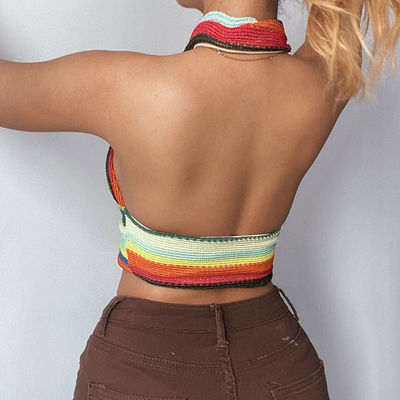 Weave Sexy Girl Cross Top Tight Short Length Halter Irregular