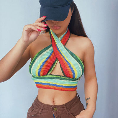 Weave Sexy Girl Cross Top Tight Short Length Halter Irregular