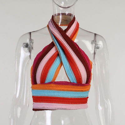 Colored Neck Sleeveless Sexy Slim Knit Cross Blouse Women