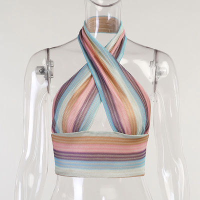 Colored Neck Sleeveless Sexy Slim Knit Cross Blouse Women
