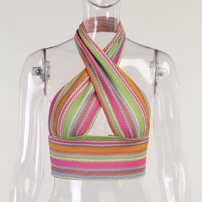 Colored Neck Sleeveless Sexy Slim Knit Cross Blouse Women