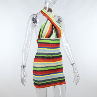 Slender Sexy Show Back Cross Hanging Neck Sling Belt Dress Female
