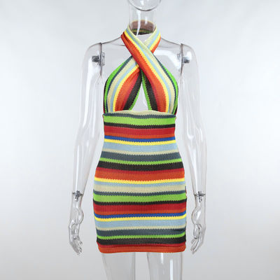 Slender Sexy Show Back Cross Hanging Neck Sling Belt Dress Female