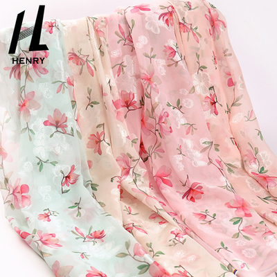 Small Fresh Style Soft Tulle Fabric Light Texture Woven Chiffon Polyesters Floral For Dress