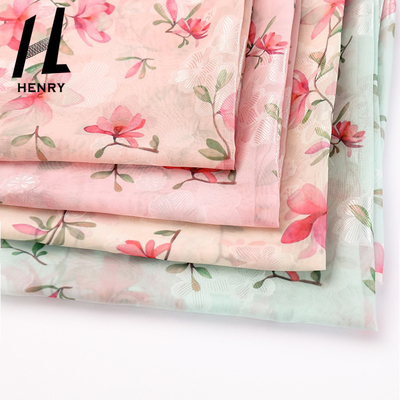 Small Fresh Style Soft Tulle Fabric Light Texture Woven Chiffon Polyesters Floral For Dress