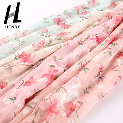 Small Fresh Style Soft Tulle Fabric Light Texture Woven Chiffon Polyesters Floral For Dress