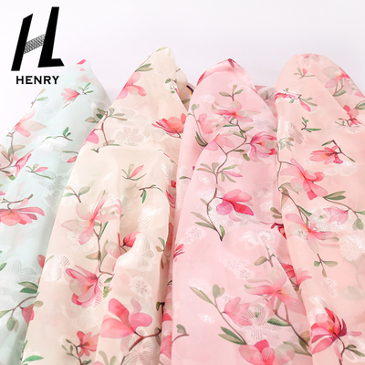 Small Fresh Style Soft Tulle Fabric Light Texture Woven Chiffon Polyesters Floral For Dress