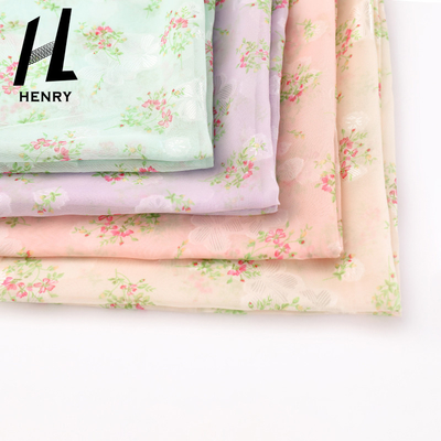 Textile Soft Floral Chiffon Printed Fabric For Garment Light Weight