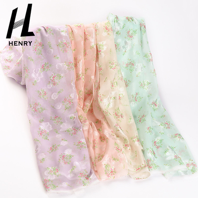 Textile Soft Floral Chiffon Printed Fabric For Garment Light Weight
