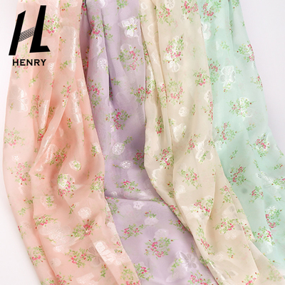 Textile Soft Floral Chiffon Printed Fabric For Garment Light Weight