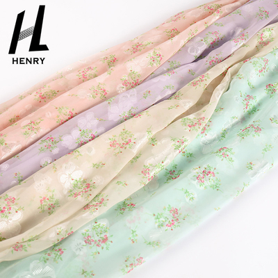Textile Soft Floral Chiffon Printed Fabric For Garment Light Weight