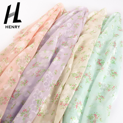 Textile Soft Floral Chiffon Printed Fabric For Garment Light Weight